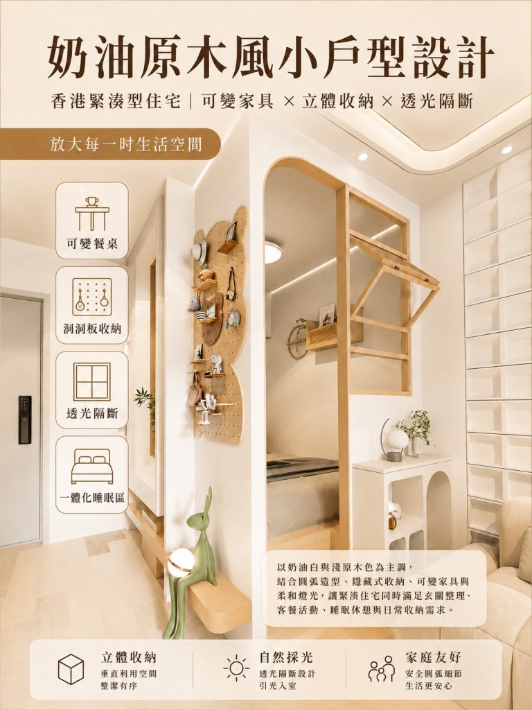 奶油原木風小戶型設計｜用可變傢俱與立體收納，放大每一寸生活空間